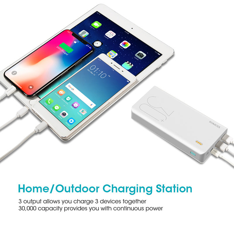 30000mAh ROMOSS Sense 8+ Power Bank Portable External Battery With QC Two-way Fast Charging Portable Charger For Phones Tablet null