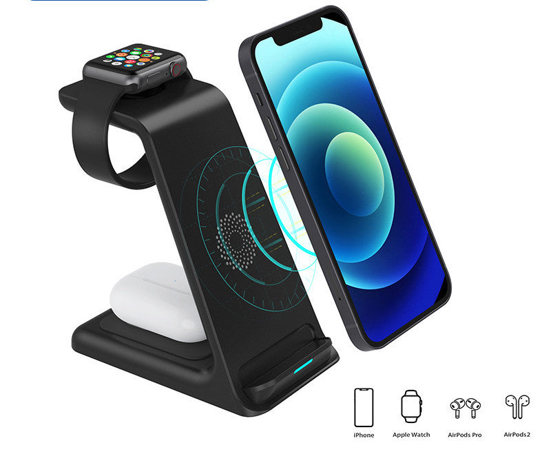 Vertical Three-in-one Wireless Charger 15W Fast Charge Dual-coil Desktop Stand Wireless Charger null