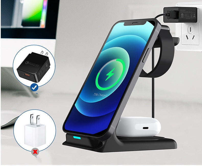 Vertical Three-in-one Wireless Charger 15W Fast Charge Dual-coil Desktop Stand Wireless Charger null