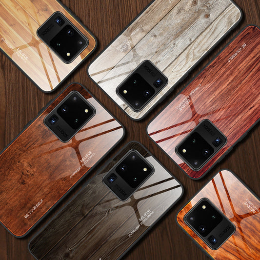 Wood grain tempered glass phone case null