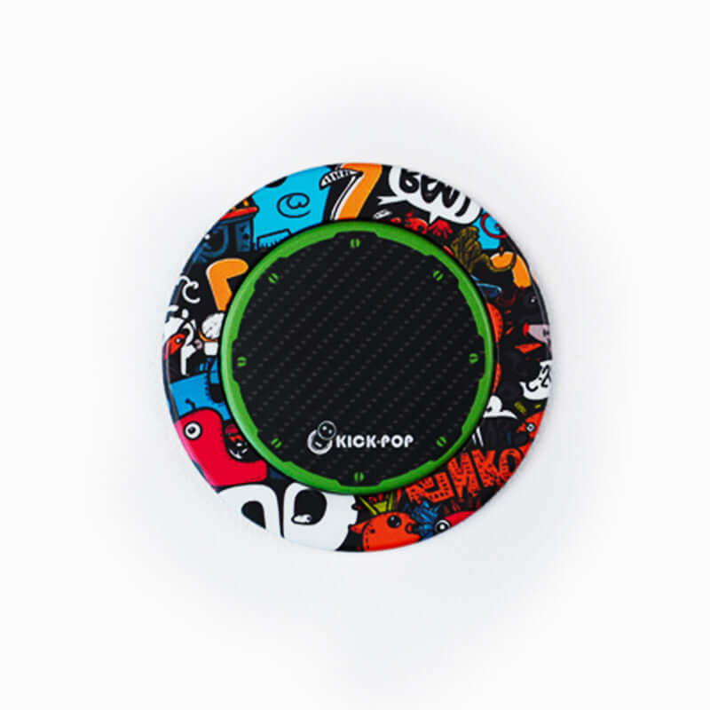 Kick-Pop round magnetic phone holder with vibrant graphic design and carbon fiber center for secure grip.