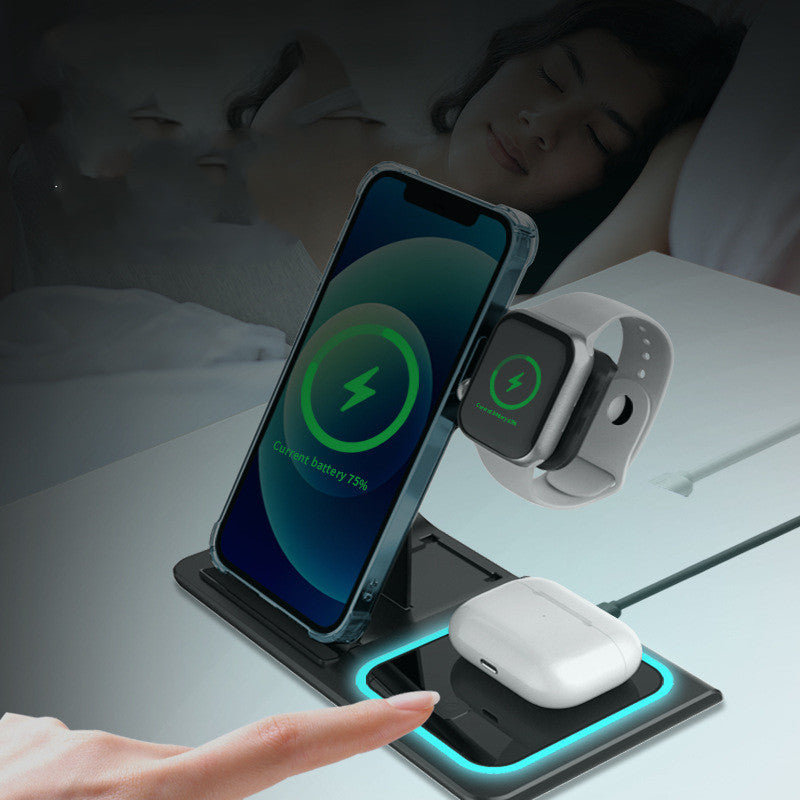 Three-in-one Wireless Charger Electrical Foldable Double Wire Ambience Light Mobile Phone Wireless Charger Wireless Charger null