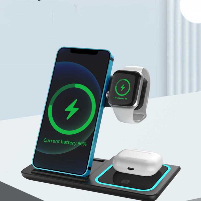 Three-in-one Wireless Charger Electrical Foldable Double Wire Ambience Light Mobile Phone Wireless Charger Wireless Charger null